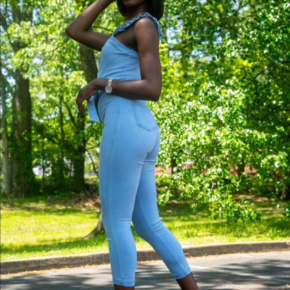 Light Denim Ruffle Jumpsuit - Picture 3 of 3